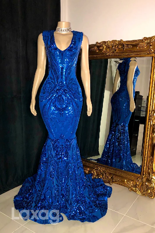 22469 - V-Neck Appliques Sequins Mermaid Prom Dresses for Black Girl Slay Vintage Sequin Dress