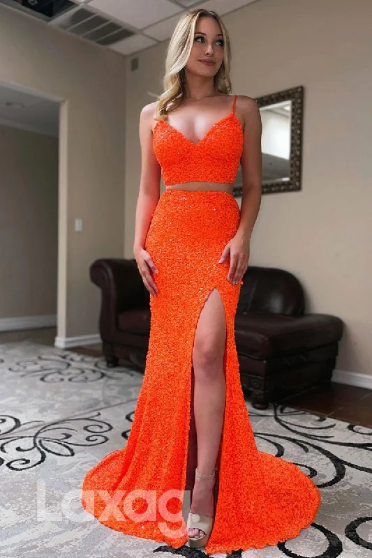 17773 - Spaghetti Straps Sequins Two-Piece Prom Dress Sequin Dress Sexy