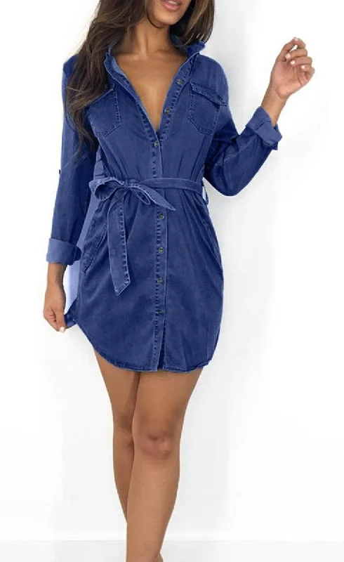 THE DENIM SASH DRESS Ripped Front Denim Skirt