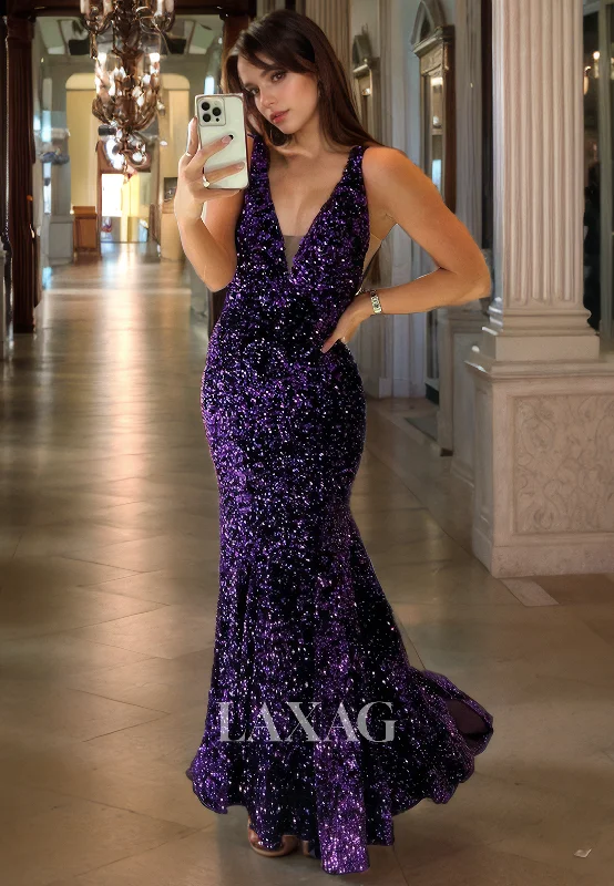 20748 - Plunging V-neck Sequins Prom Dress Glitter Colorful Sequin Dress