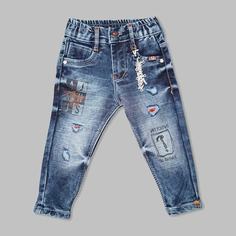 Blue & Grey Denim Jeans for Boys Ripped Hem Denim