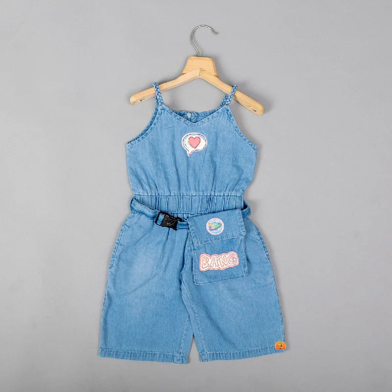 Denim Jump Suit for Girls Ruffle Hem Denim