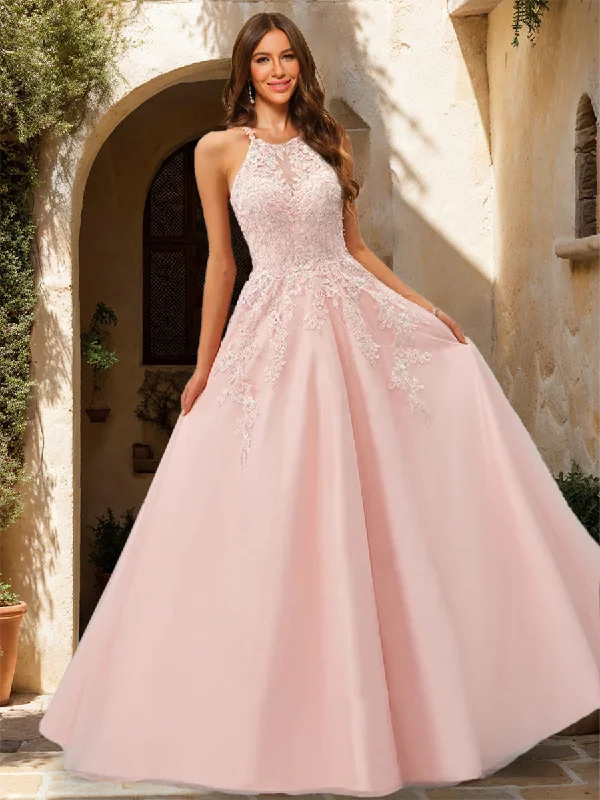 A-Line/Princess Halter Sleeveless Sequins Prom Dresses Glam Sequin Dress