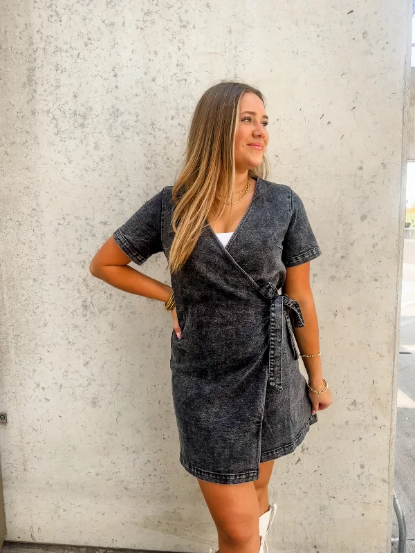 State Of Mind Black Denim Dress Maxi Denim Skirt