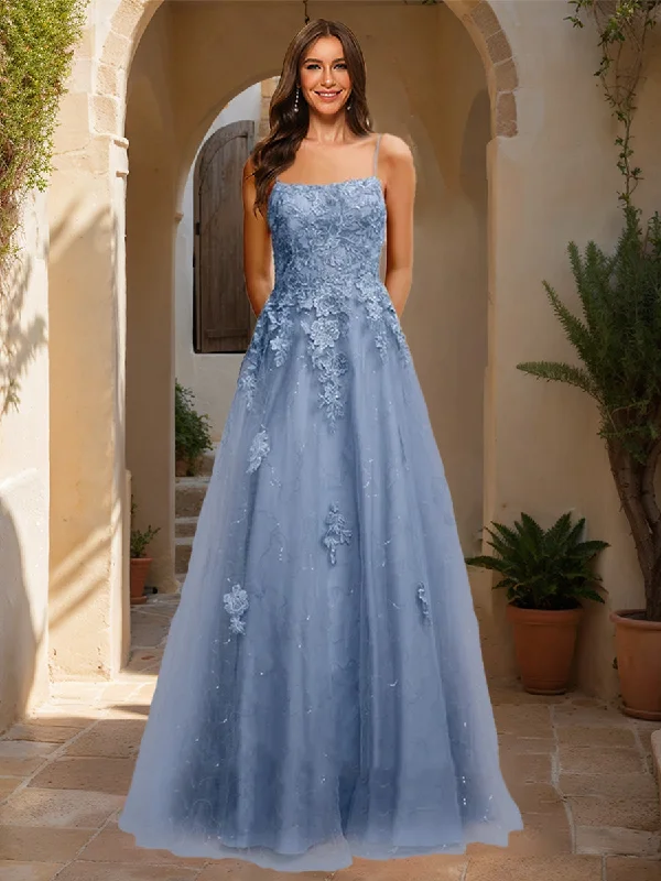 A-Line/Princess Square Neck Sleeveless Sequins Prom Dresses Flirty Sequin Dress