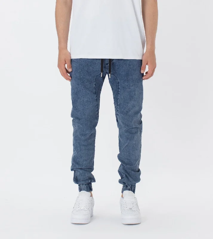 SURESHOT DENIM JOGGER | STRIPPED INDIGO Embroidered Denim Skirt