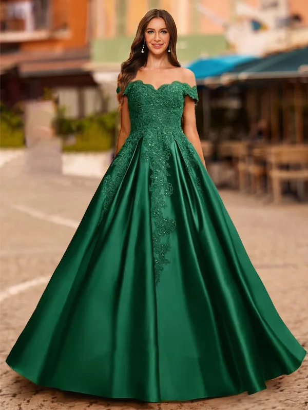 Ball Gown Off-the-Shoulder Short Sleeves Sequins Prom Dresses Modern Sequin Dress