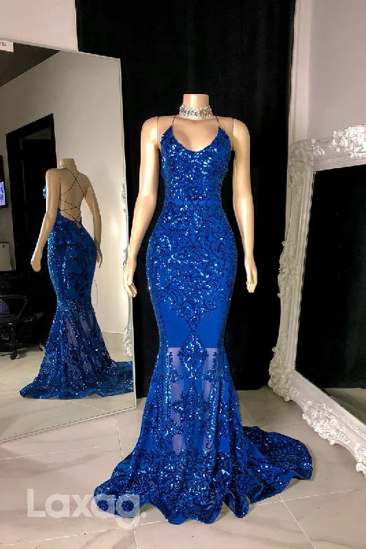 22465 - Halter backless Appliques Sequins Mermaid Prom Dresses for Black Girl Slay Sequin Gown Chic