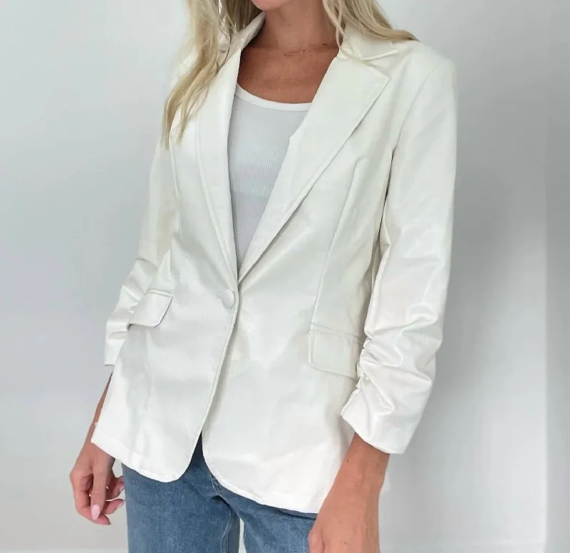 Kylie Faux Leather Blazer In Pearl Casual Blazer Look