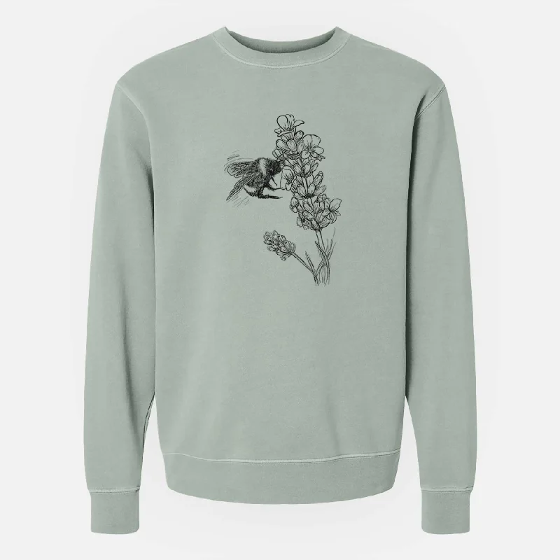 Bumblebee on English Lavender - Bombus Pensylvanicus - Unisex Pigment Dyed Crew Sweatshirt Comfortable Hoodie Sweatshirt