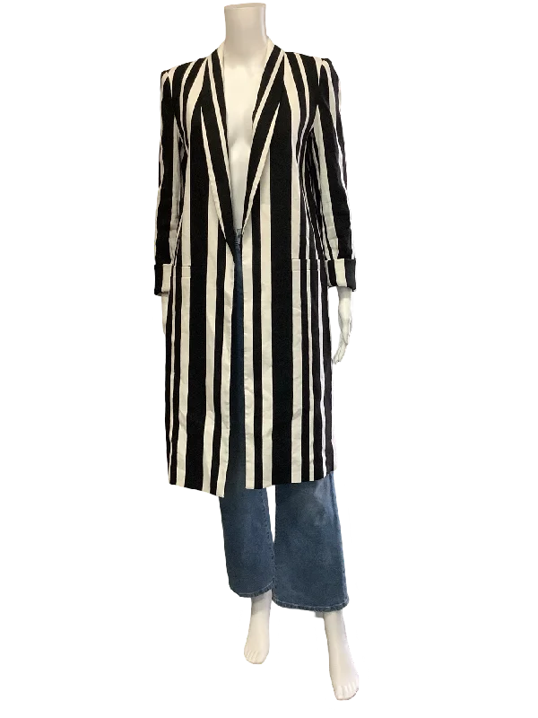 Alice + Olivia Womens Midi Length Jacket Striped Size: S