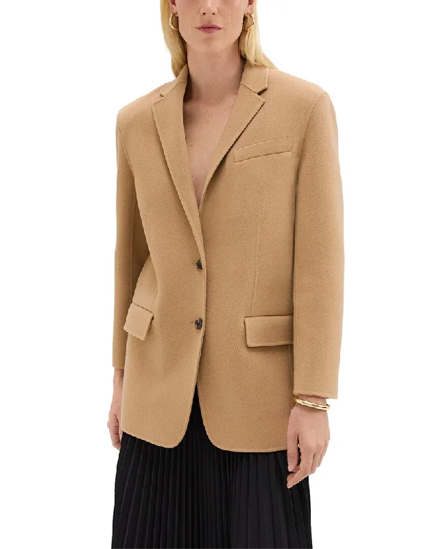 Theory Oversized Wool & Cashmere-Blend Tailor Jacket Blazer with Ruffles