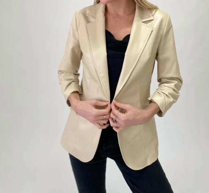 Kylie Faux Leather Blazer In Sand Slim Fit Blazer