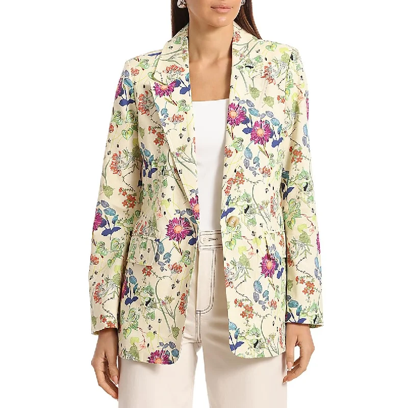 Womens Linen Blend Floral Blend One-Button Blazer Fitted Women’s Blazer