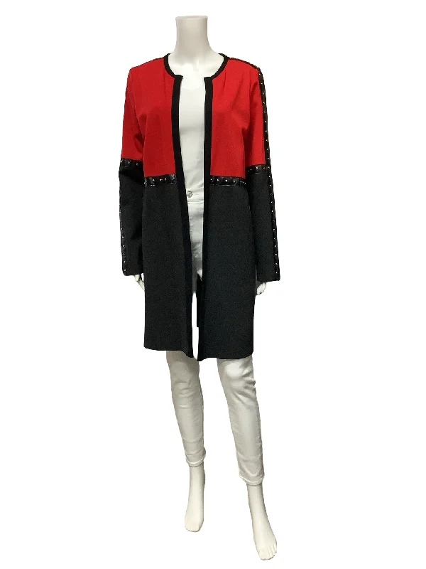 Joseph Ribkoff Jacket Red & Black Color Block Open Front Size: 8