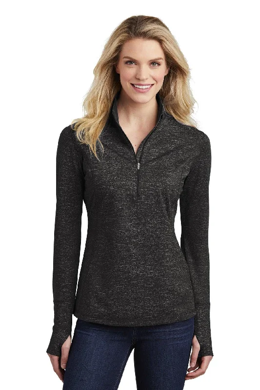 Sport-Tek  Ladies Sport-Wick  Stretch Reflective Heather 1/2-Zip Pullover. LST855 Long Sleeve Hoodie