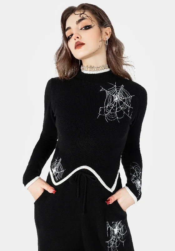 Araneae Embroidered Long Sleeve Knit Jumper Casual Wear Pullover