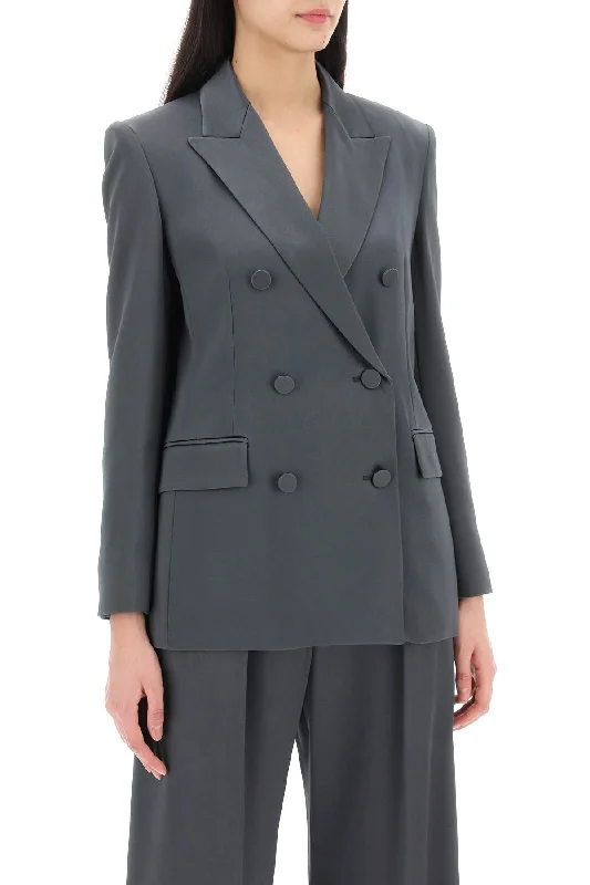 Max Mara Studio Teiera Satin Double-Breasted Blazer Cozy Blazer for Women