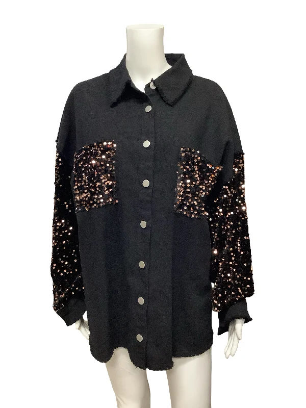 Lovely Melody Jacket Black Sequin Long Sleeve Size: 1XL