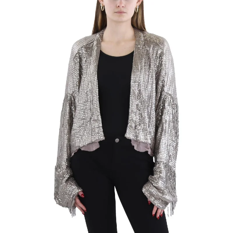 Womens Embellished Asymmetric Open-Front Blazer Oversized Blazer Look