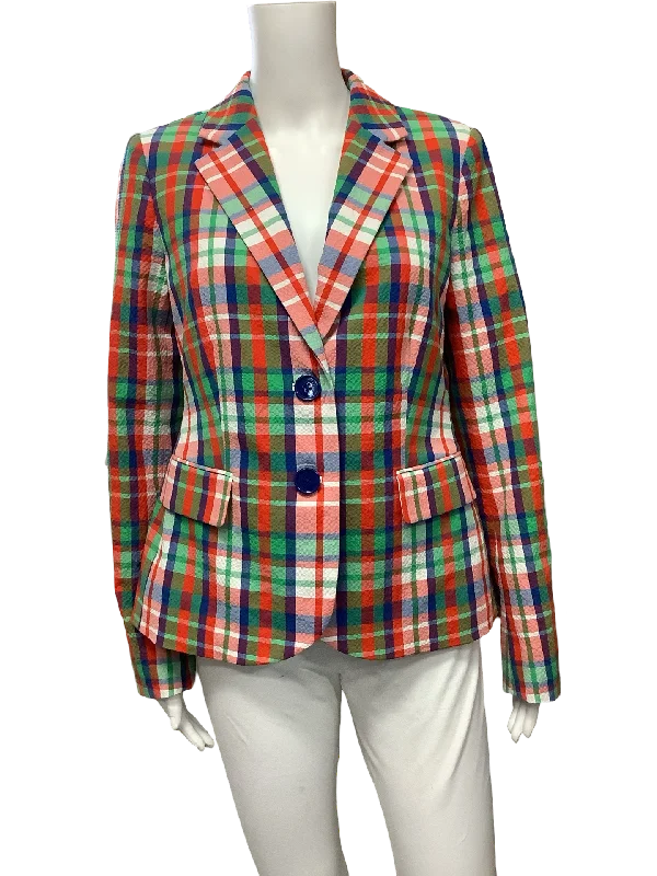 Kate Spade New York Jacket Notched Collar Plaid Print Size 6