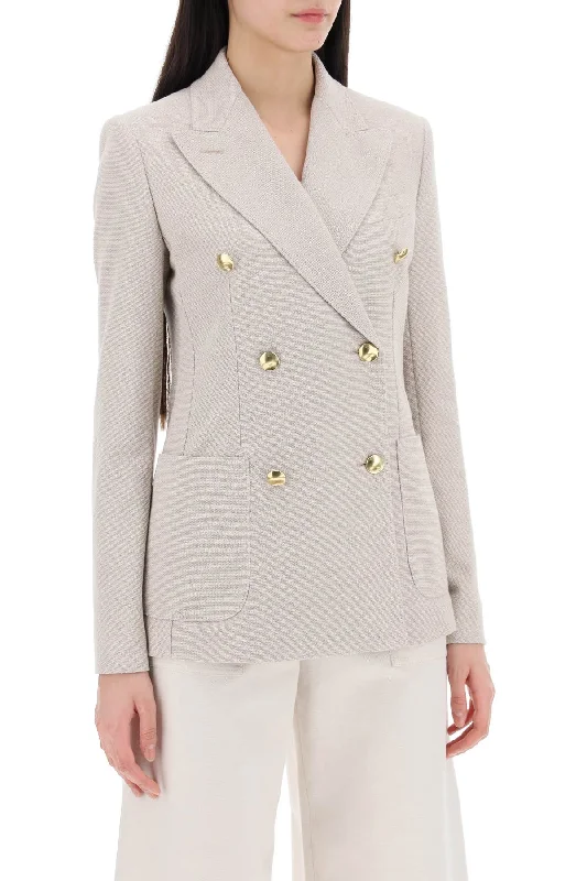 Max Mara "double-Breasted Vanadium Cotton Jersey Bl Women’s Blazer with Pleats