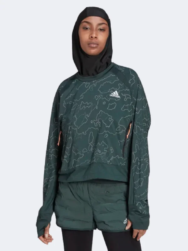 Adidas X-City Crewneck Women Running Jacket Dark Green Women's work jackets