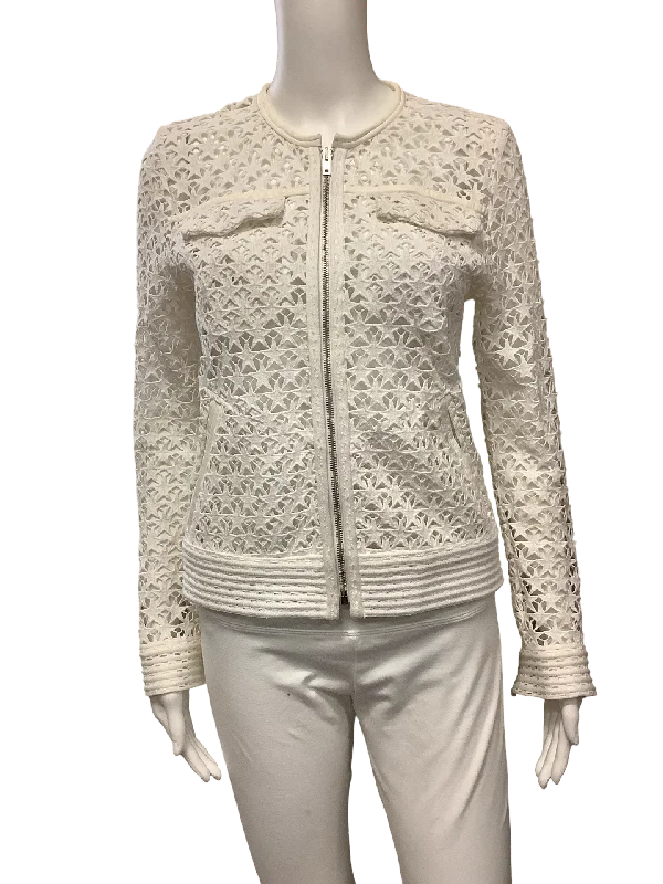 IRO Women's Jacket White Lace Leather Trim Size 6/36