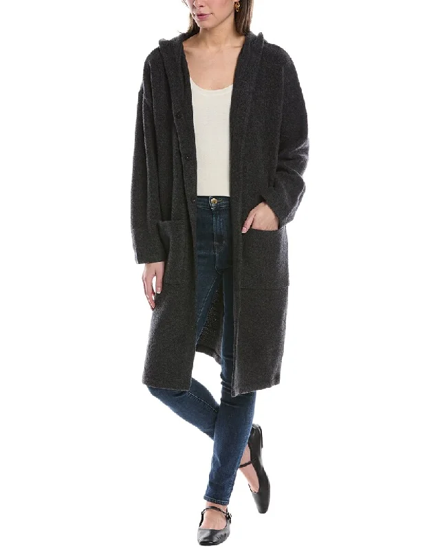 EILEEN FISHER Hooded Wool-Blend Coat Blazer with Shoulder Pads