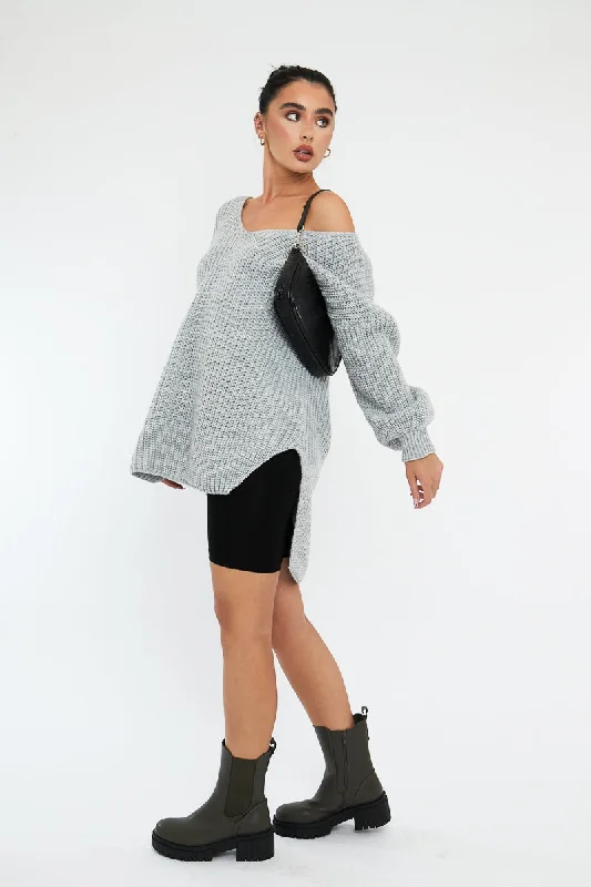 Grey Knit Oversized Jumper - Darci Soft Knit Pullover