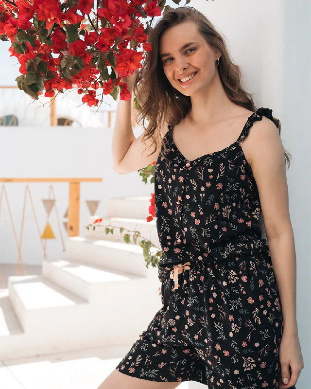 Black Floral بيجاما حريمي شورت Best pajama sets for lounging