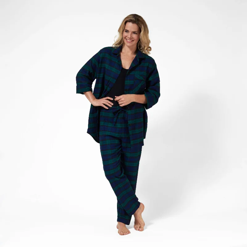 115/ Easy Fit 2 Pc. Flannel Pyjamas / Black Watch Tartan Velvet pajama sets