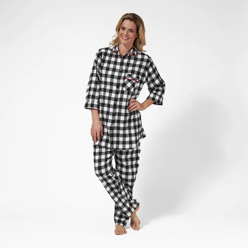 115 / Easy Fit 2 Pc. Flannel Pyjamas / Black and White Buffalo Check Custom pajama sets with names