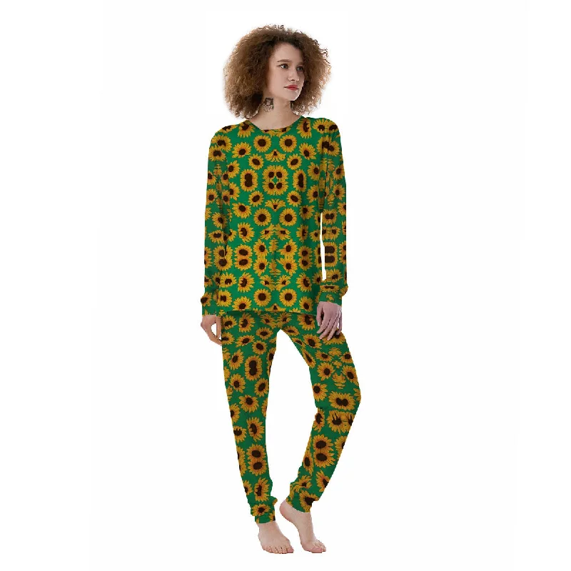 Sunflower Green Print Pattern Women's Pajamas Loungewear pajama sets