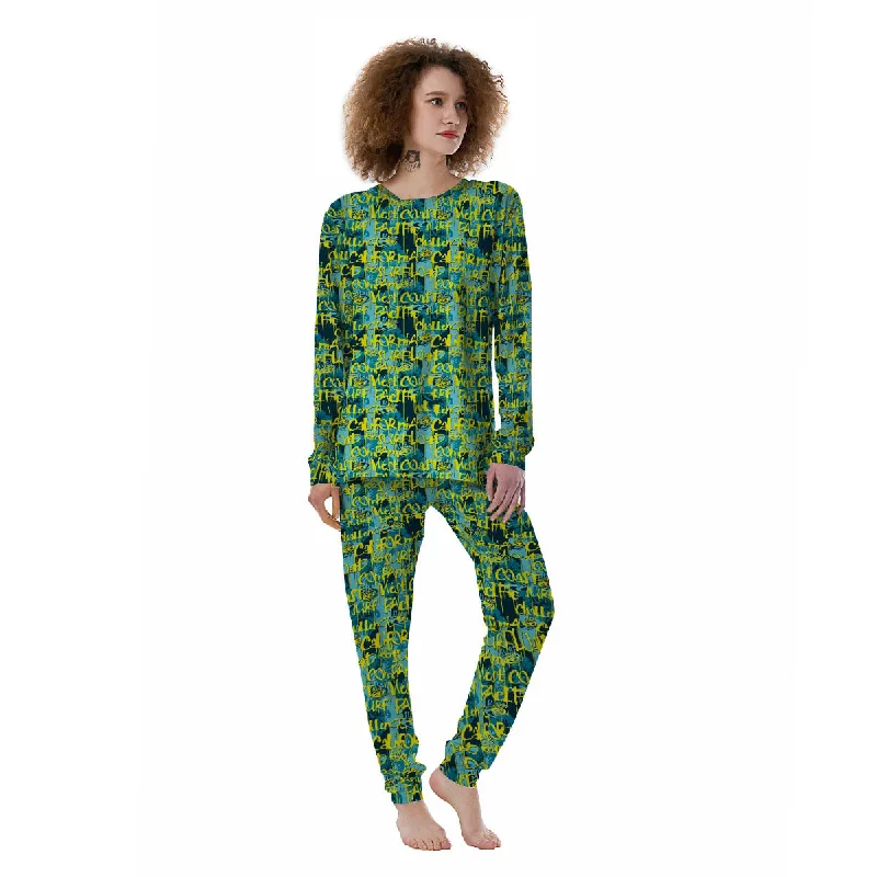 Surfing Graffiti Print Pattern Women's Pajamas Two-piece pajama sets