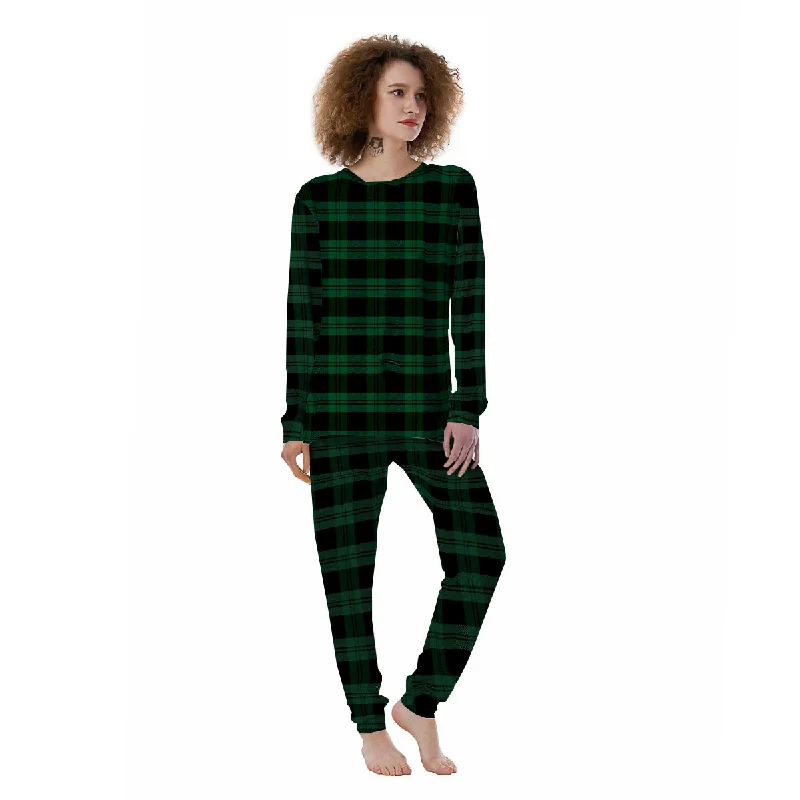 Tartan Black And Green Print Pattern Women's Pajamas Bamboo pajama sets