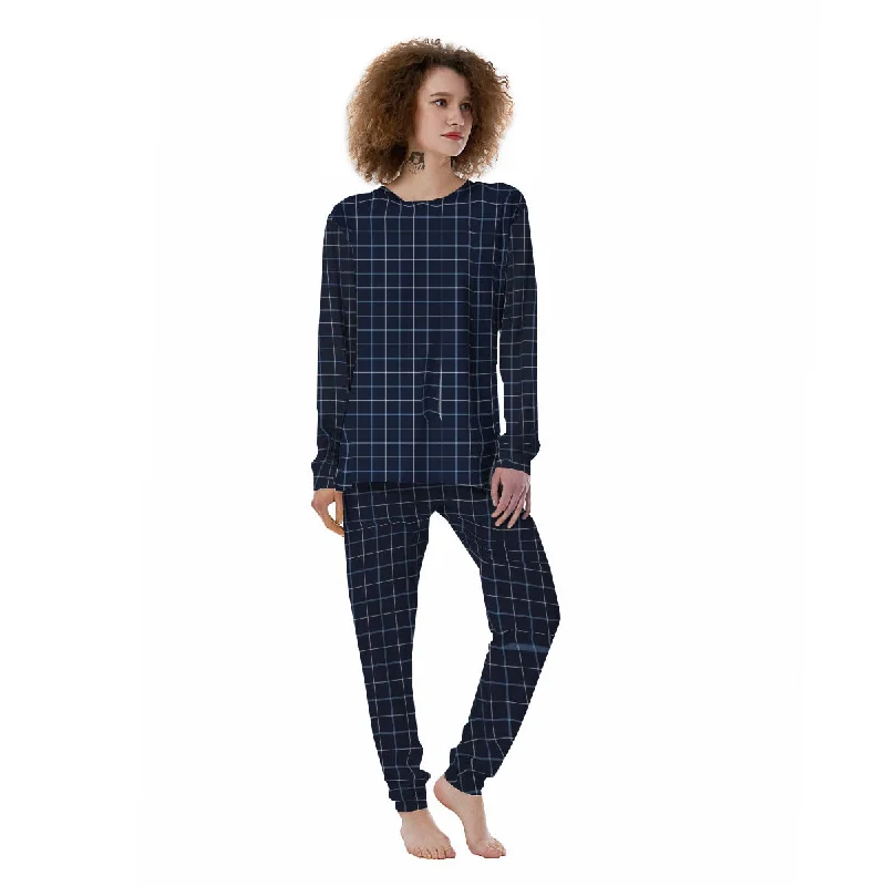 Tattersall Deep Blue Print Pattern Women's Pajamas Couple pajama sets