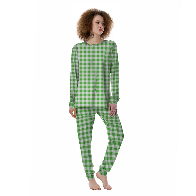 Tattersall Green Print Pattern Women's Pajamas Trendy pajama sets for women