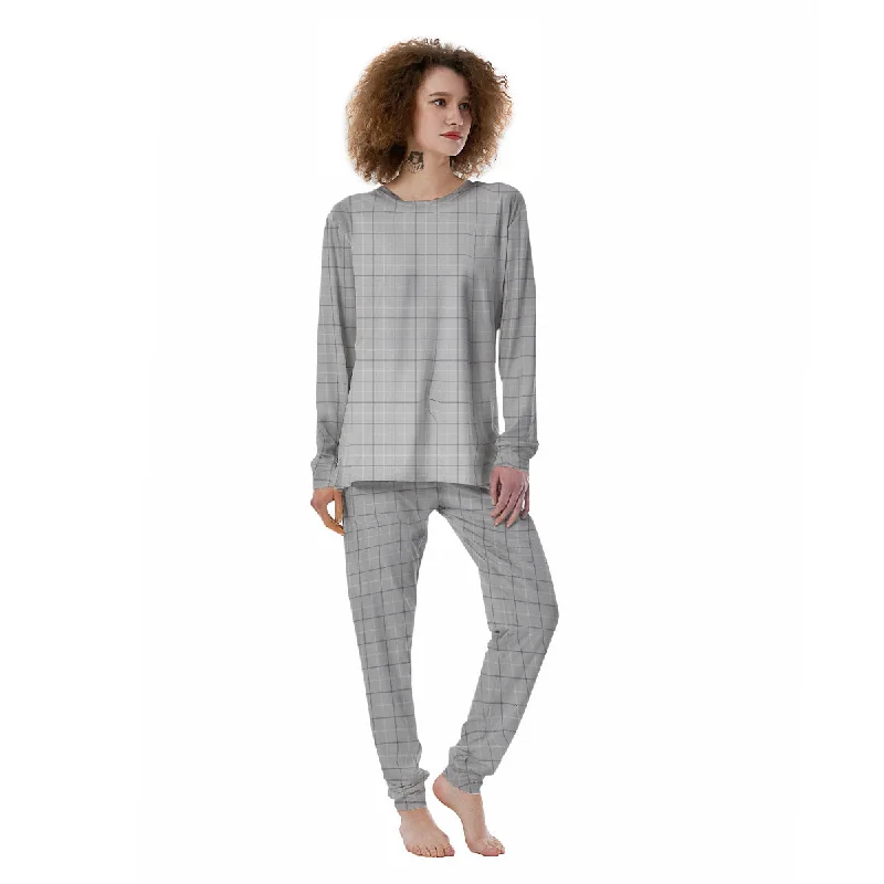 Tattersall Grey Print Pattern Women's Pajamas Breathable cotton pajama sets