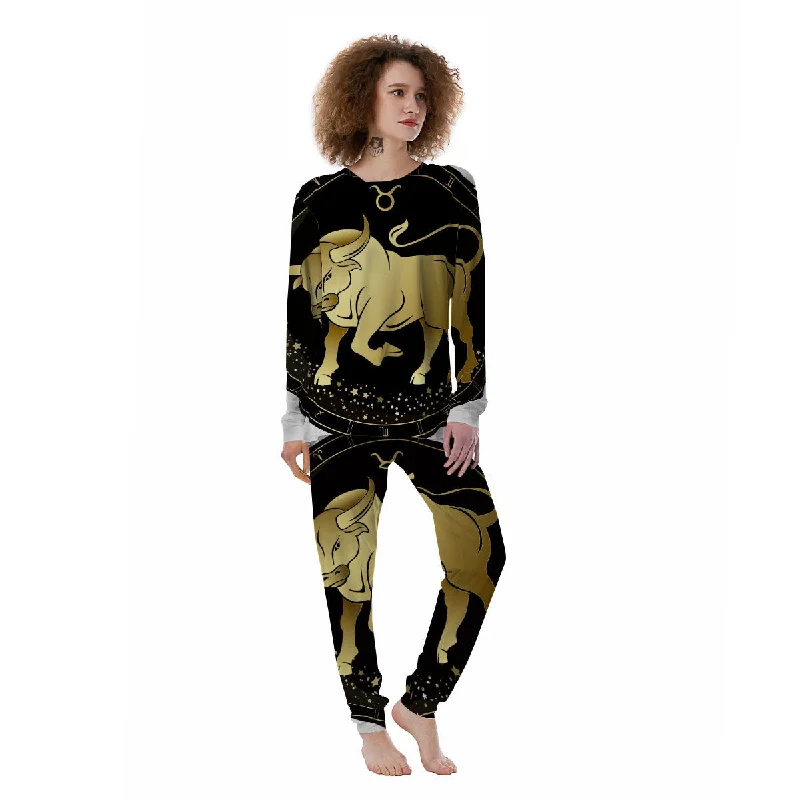 Taurus Sign Black And Gold Print Women's Pajamas Best pajama sets for relaxing weekends