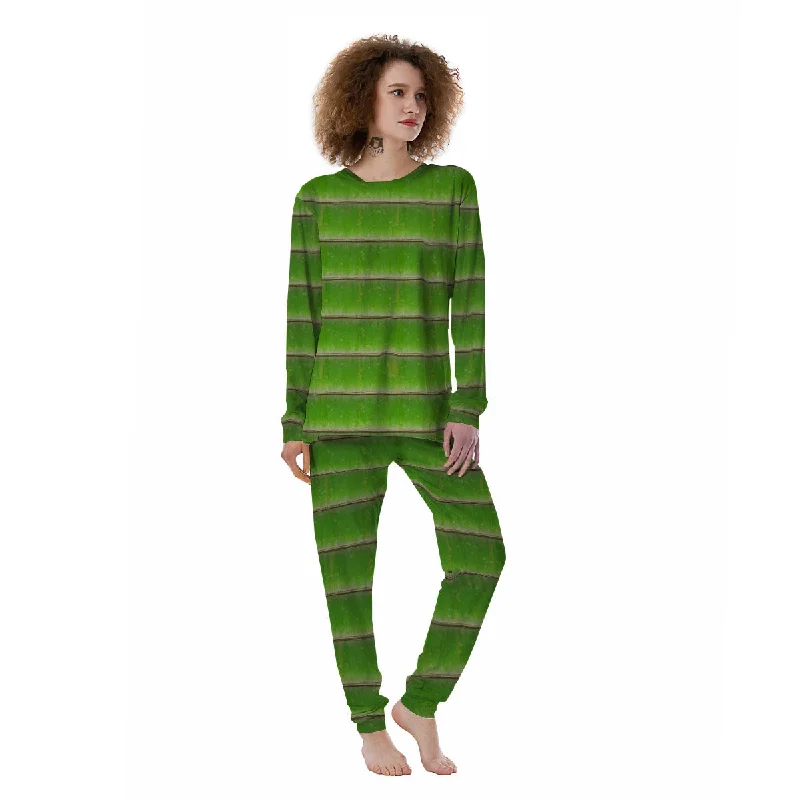 Texture Bamboo Green Print Women's Pajamas High-end pajama sets