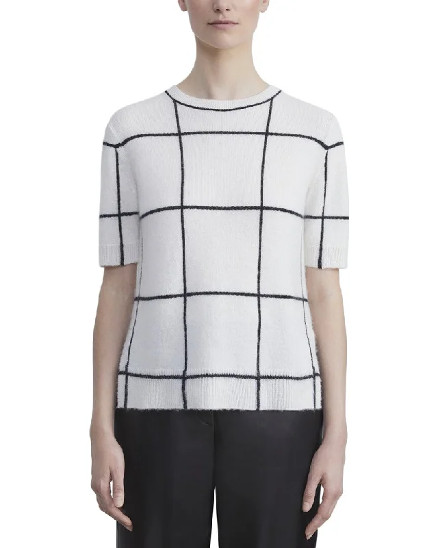 Lafayette 148 New York Tile Grid Intarsia Cashmere Sweater Travel-friendly sweaters