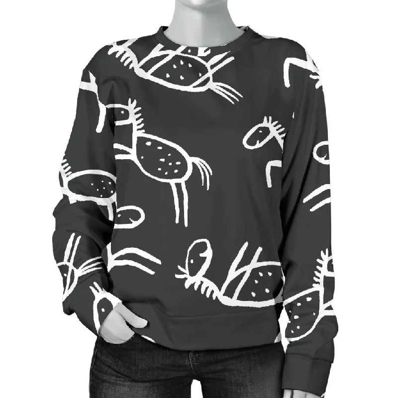 Equestrian Drawn Pattern Print Women's Sweatshirt Fall sweaters