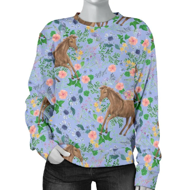 Equestrian Floral Pattern Print Women's Sweatshirt Outdoor sweaters