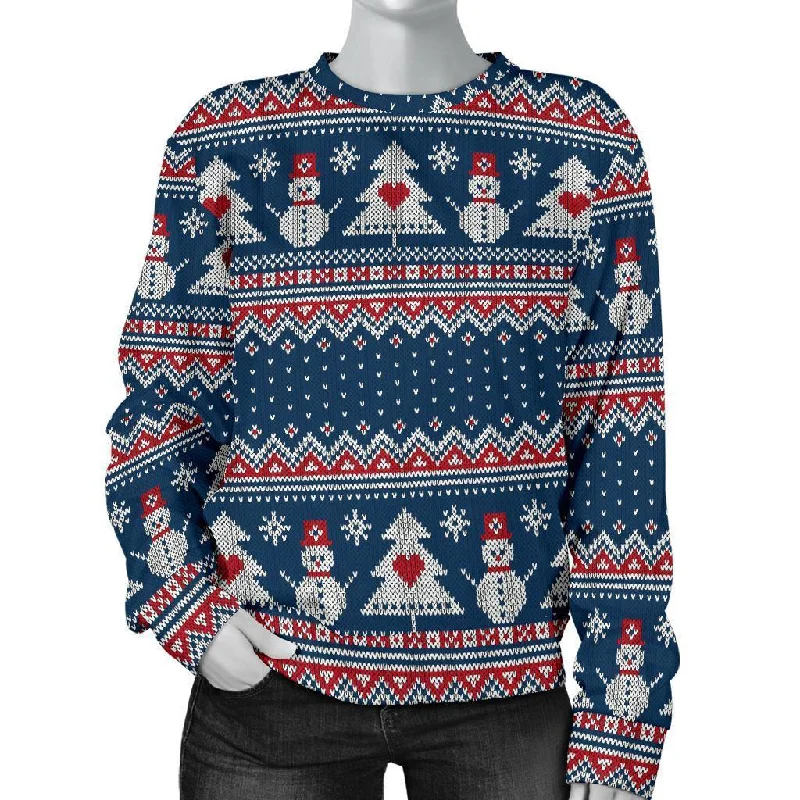 Fairisle Christmas Snowman Pattern Print Women's Sweatshirt Warmest sweaters for extreme cold