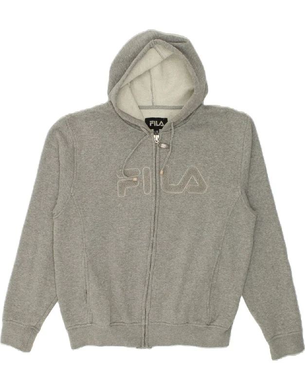 FILA Womens Graphic Zip Hoodie Sweater UK 16 Large Grey Cotton Knitted sweaters