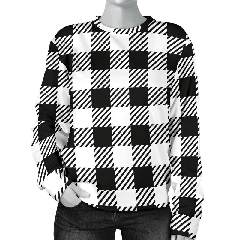 Gingham Black Pattern Print Women's Sweatshirt Cropped sweaters