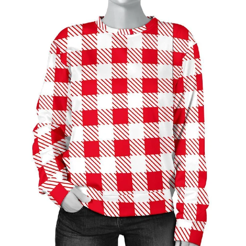 Gingham Red Pattern Print Women's Sweatshirt Best value sweaters