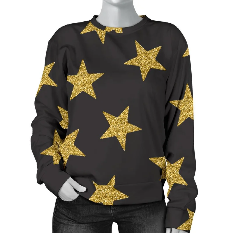 Gold Glitter Star Pattern Print Women's Sweatshirt Best sweaters for cold weather