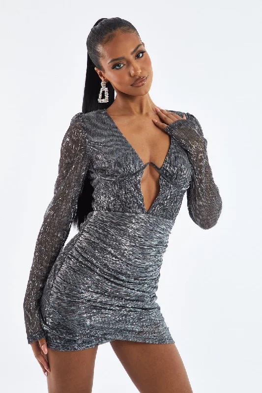 Silver Side Ruched Mini Dress - Delvine Festival mini dresses